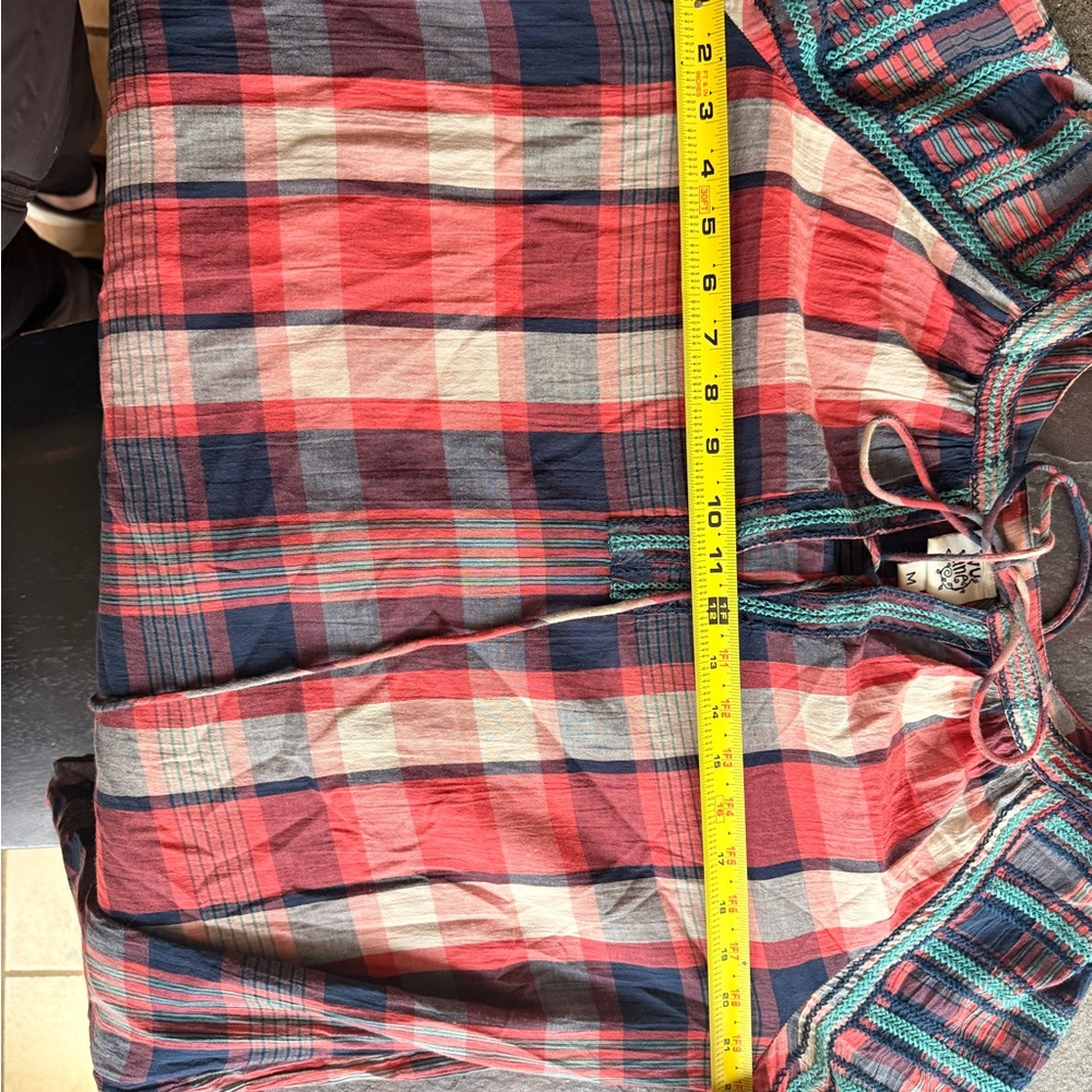 Ivy Jane Red and Blue Plaid Blouse with Embroidered Sleeves - Picture 6 of 6